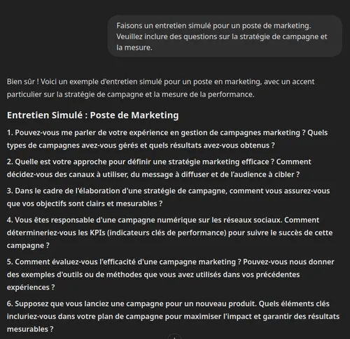 ChatGPT : Entretien simulé de marketing.