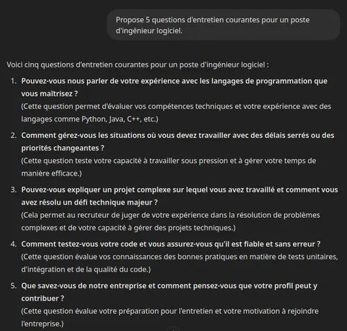 ChatGPT : 5 questions d'entretien courantes pour un ingénieur logiciel
